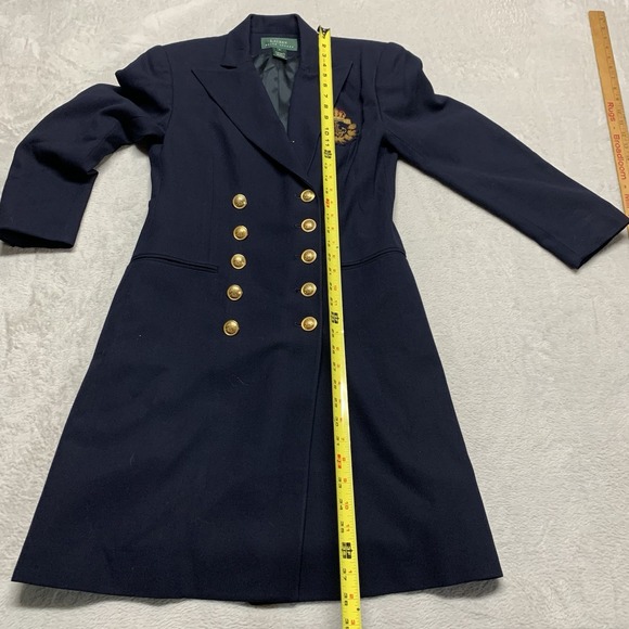VTG Lauren Ralph Lauren Women's 4 Wool Coat Navy Blue Crest Gold Buttons USA - Picture 13 of 13